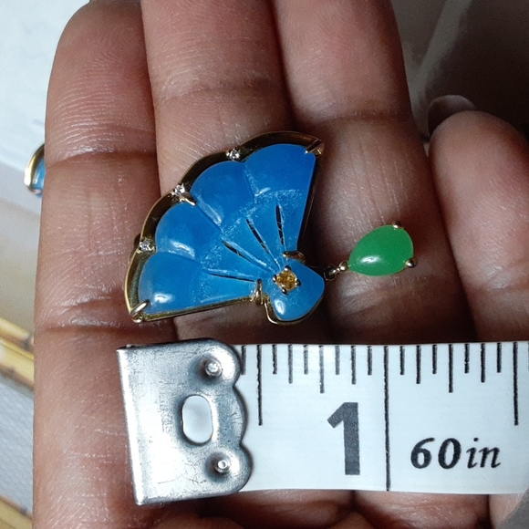 Gold over 925, Blue and Green Burmese Jade, Citrine and natural White Zircons - Picture 7 of 7